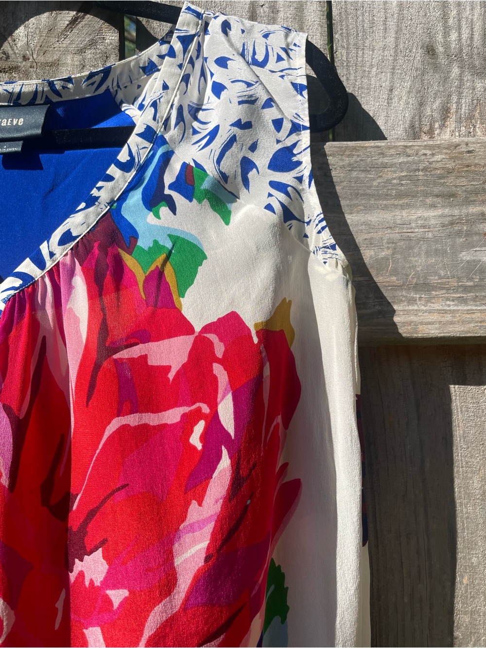 Maeve Vibrant Silk Floral Sleeveless V-Neck Top - Blue, Pink, Yellow, Green - Picture 3 of 8